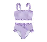 Maillot de bain 2 pièces pour fille - Solide - Bordure à volants - Maillot de bain pour enfants - Maillot de bain mignon sans manches - Tankini - Maillot de bain tendance pour adolescentes, violet, 8