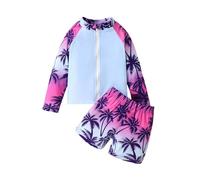 Maillot de Bain 2 pièces pour garçon - Rashguard à Manches Longues avec Fermeture éclair et imprimé Dinosaure - Maillot de Bain Assorti - Tenue 2 pièces pour Enfants 1-8Y