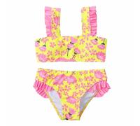 Maillot de bain 2 pièces tankini sans manches à volants avec short floral pour enfants - Maillot de bain une pièce pour filles (, rose, 5-6 ans
