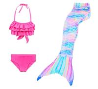 Maillot De Bain 3 Pièces Fille Bikini 3 Pièces Fille 4-13 Ans Bustier Volanté Imprimé Tropical Déguisement Tissu Chloro Résistant Plage/Piscine Été 2025