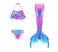 Maillot De Bain 3 Pièces Fille Bikini 3 Pièces Fille 4-13 Ans Bustier Volanté Imprimé Tropical Déguisement Tissu Chloro Résistant Plage/Piscine Été 2025