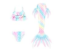 Maillot De Bain 3 Pièces Fille Bikini 3 Pièces Fille 4-13 Ans Bustier Volanté Imprimé Tropical Déguisement Tissu Chloro Résistant Plage/Piscine Été 2025