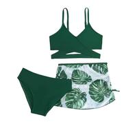 Maillot de Bain 3 pièces pour Fille avec Bretelles Spaghetti croisées et Jupe Cache-Maillot de Bain et Slip Swimwear Set Ensemble de Bikinis pour Enfants Fille 3-8 Ans