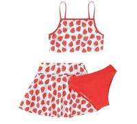 Maillot de Bain 3 pièces pour Fille avec Jupe, Haut de Bikini, Slip de Bain de Couleur Unie et Jupe Cache-Bikinis pour la Plage et la Piscine, pour 6-10 Ans