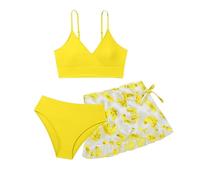 Maillot de bain 3 pièces pour fille et adolescent - Haut de bikini + culotte de bikini + jupes couvrantes - Maillot de bain d'été pour 8-18 ans, Jaune 9, 11-12 ans