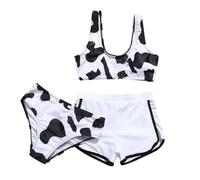 Maillot de bain 3 pièces rembourré taille haute pour fille Motif vache laitière léopard, blanc, 13-14 ans