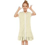 Maillot de bain à capuche en tissu éponge avec fermeture éclair - Manches courtes - Volants - Serviette de plage douce, jaune, 4-5 ans