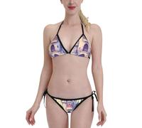 Maillot De Bain À Cordon Femme 2 Pieces Bâtiment De Conte De Fées Bikini Triangle À Ficelles Réglable Dos Nu Beachwear Elégant