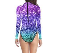 Maillot de Bain à Manches Longues avec Impression numérique 3D en écailles de Poisson pour Femmes Maillots Bain Vacances à la Plage Green M