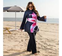 Maillot de bain à manches longues imprimé et short de bain long pour vacances à la plage, style conservateur du Moyen-Orient, grande taille Burkini 0XL,1XL,2XL,3XL,4XLPlantesTissu tricoté
