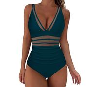 Maillot de Bain Ado 1 Pieces Bikini Femme Dames été Plage Feuille Fendue Fleur Imprimé Grande Maillot de Bain Fendu Vintage Femme 1 Piece (Navy XL)