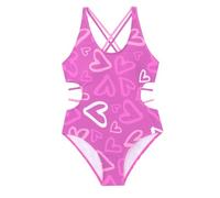 Maillot De Bain Ado Fille 1 Pieces 5-14 Ans Creux Pas Cher Maillot De Bain Une Pièce Enfant Fille Gainant Monokini Mignon Chic Casual Plage Océan Natation Piscine (Rose, 13-14 Ans)