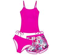 Maillot De Bain Ado Fille 8-16 Ans Ensemble 3 Pièces Haut Tankini Bretelles Réglables et Slip Short Imprimé Palmier Adolescente Natation Piscine Entraînement Sport Plage Été