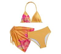 Maillot de Bain Adolescente Fille 3 Pièces Haut Bikini Triangle Floral Slip et Jupe Natation Imprimé Floral Ensemble Stylé Pratique pour Plage Piscine Sorties Aquatiques