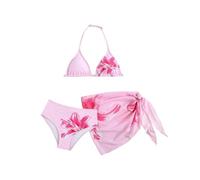 Maillot de Bain Adolescente Fille 3 Pièces Haut Bikini Triangle Floral Slip et Jupe Natation Imprimé Floral Ensemble Stylé Pratique pour Plage Piscine Sorties Aquatiques