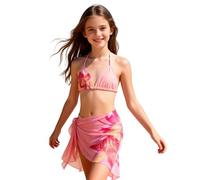 Maillot de Bain Adolescente Fille 3 Pièces Haut Bikini Triangle Floral Slip et Jupe Natation Imprimé Floral Ensemble Stylé Pratique pour Plage Piscine Sorties Aquatiques.