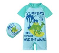 Maillot De Bain Anti UV Enfant Garcon Fille avec Chapeau Fermeture éclair 1-8 Ans Combinaison Maillot De Bain Shorty Fille Garcon Manche Courte Dinosaure Plage Sport Piscine (7-8 Ans, Bleu)