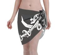 Maillot de bain avec drapeau pirate pour femme - Jupe enveloppée en mousseline de soie - Paréo de plage - Jupe de plage - Écharpe de plage - Foulard et ainsi de suite, Noir , One Size Plus Short