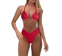 Maillot De Bain Bandeau Femme 2 Pieces Push up Women with Breast Without Bracket Solid Color Bikini with Breast Big Swimsuit Bikini Taille Haute Femme Haut Maillot De Bain (Red, L)