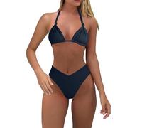 Maillot De Bain Bandeau Femme 2 Pieces Push up Women with Breast Without Bracket Solid Color Bikini with Breast Big Swimsuit Bikini Taille Haute Femme Haut Maillot De Bain (Black, L)