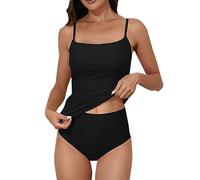Maillot de Bain Bandeau Vetement Femme Ete Women's Spring Summer Bikini Set with Solid Color High Belt and Chest Tankini Maillot de Bain Femme Vintage Haut (Black L)