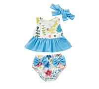 Maillot de Bain Bebe Fille 0-3 Ans 2 Pieces Ensemble Bikini Enfant Fille Deux Pièces Débardeur Volant Culotte Taille Haute Bandeau Tankini Noeud Papillon Fleuri Piscine Plage (Bleu, 12-18 Mois)