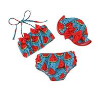 Maillot de Bain Bebe Fille 0-3 Ans 2 Pieces Ensemble Bikini Enfant Fille Deux Pièces Haut Bandeau Noeud Papillon Slip Taille Haute Bonnet Plage Tankini Col Licou Fleuri Piscine (Rouge, 6-12 Mois)