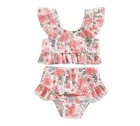 Maillot de Bain Bébé Fille Bikini Set Imprimé Soleil Crop Top à Bretelles et Culottes à Volants Ensemle 2 Pièces Costume d'Eté pour Natation Plage Piscine Vacances (Abricot, 9-12 Mois)