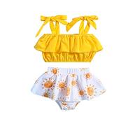 Maillot de Bain Bébé Fille Bikini Set Imprimé Soleil Crop Top à Bretelles et Culottes à Volants Ensemle 2 Pièces Costume d'Eté pour Natation Plage Piscine Vacances (Jaune, 18-24 Mois)