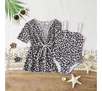 Maillot de bain bébé fille imprimé léopard avec cache-maillot 6-9M,9-12M,12-18M,18-24M,2-3YImprimé léopard,Motif texturéTissu en tulle,Tissu du maillot de bain