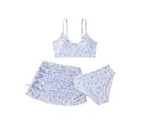 Maillot De Bain Bebe Fille-Maillot de Bain Deux pièces à imprimé Floral élégant avec paréo pour Adolescentes et Jeunes Filles (Light Blue- 7-8 Years)