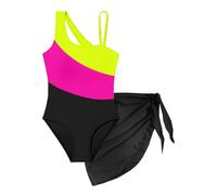 Maillot de Bain Bebe Fille Maillot de Bain Une pièce pour Fille, Couleur découpée, Une épaule, avec Cache-Maillot en Filet.