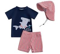 Maillot De Bain Bebe Garcon,Maillot De Bain 3 PièCes pour GarçOn avec Chapeau Comprenant Un T-Shirt Anti-UV Et Un Short De Bain IdéAl pour La Plage Et La Piscine