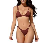 Maillot de Bain Bikini Femme Ensemble Plage Couleur Unie Élégant Swimwear Women Swimsuit Maillots Deux Pièces Sexy Beachwear Hauts de Maillots Été Bas de Maillot Slip de Bain 03 Café S