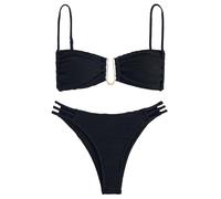 Maillot de Bain Bikini Femme Ensemble Plage Élégant Swimwear Women Swimsuit Couleur Unie Maillots Deux Pièces Sexy Beachwear Hauts de Maillots Été Bas de Maillot Slip de Bain 01 Noir XL