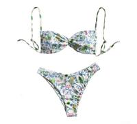 Maillot de bain bikini imprimé floral pour femme, idéal pour la plage et la piscine (L imprimé en vert)