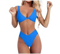 Maillot de bain bikini pour femme - Grande taille - Triangle large - Bande sous la poitrine - Maillot de bain pour femme - Bikini amovible - Noir - Adolescent - Haut sans bretelles, #3 - Bleu, L