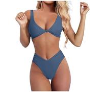 Maillot de bain bikini pour femme - Grande taille - Triangle large - Bande sous la poitrine - Maillot de bain pour femme - Bikini amovible - Noir - Adolescent - Haut sans bretelles, #3-bleu marine, M
