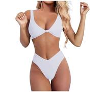 Maillot de bain bikini pour femme - Grande taille - Triangle large - Bande sous la poitrine - Maillot de bain pour femme - Bikini amovible - Noir - Adolescent - Haut sans bretelles, #3 - Blanc, S
