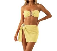 Maillot de bain bikini triangle trois pièces pour femme, maillot de bain bikini trois pièces style robe de plage pour station thermale, taille haute, ensemble bikini deux pièces élégant pour la plage.