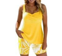 Maillot de Bain Boxer imprimé Deux pièces Couvrant Maillot de Bain Boxer imprimé Deux pièces Couvrant Le Corps, Maillot for Femmes(Yellow,XL)