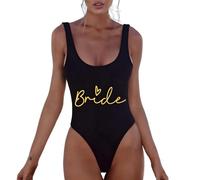 Maillot de Bain Bride pour Femme Bride Maillot de Bain Une pièce Mariée Mariage Swimwear 1 Pièce Push-Up Col en V Monokini Dos Ventre Plat Swimsuit pour Plage Surf Sources Piscine (Black, L)