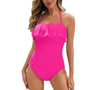 Maillot de Bain Bustier Une pièce pour Femme Le contrôle du Ventre Bretelles Amovibles et réglables Bandeau Amincissante Slim Elégant Vintage Ruché Effet Rembourré Swimsuit