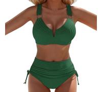 Maillot de Bain Cache Ventre Bikini Taille Haute Maillot de Bain Deux pièces pour Femme, décolleté en V, Bretelles Larges, Culotte Taille Haute : Un Robe Grande Femme Maillots