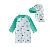 Maillot De Bain, Combinaison D'éTé pour BéBé GarçOn Imprimé Manches Longues Fermeture éClair Bonnet De Bain