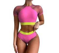 Maillot de Bain de Bandeau en Maille Taille Haute en Maille à Manches Courtes Crop Top Set Mock Neck Bikini Set Maillot Bain