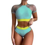Maillot de Bain de Bandeau en Maille Taille Haute en Maille à Manches Courtes Crop Top Set Mock Neck Bikini Set Maillot Bain