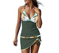 Maillot de Bain Deux Pièce Sexy Col V Tankini Gainant Ventre Plat Maillot de Bain Femmes 2 Pieces avec Short Taille Haute Tankini Push Up Rembourré Grande Taille Maillots Deux Pièces Imprimé