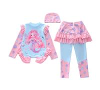 Maillot de Bain Deux pièces à Manches Longues pour Filles, avec Bas à Volants, Protection Solaire pour Tout-Petits, Petites Filles et Jeunes Filles (Light Blue1, 2-3 Years)