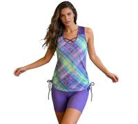 Maillot de Bain Deux pièces Grande avec Haute Gainante et Design Couvrant pour Une élégance Estivale (Purple, M)